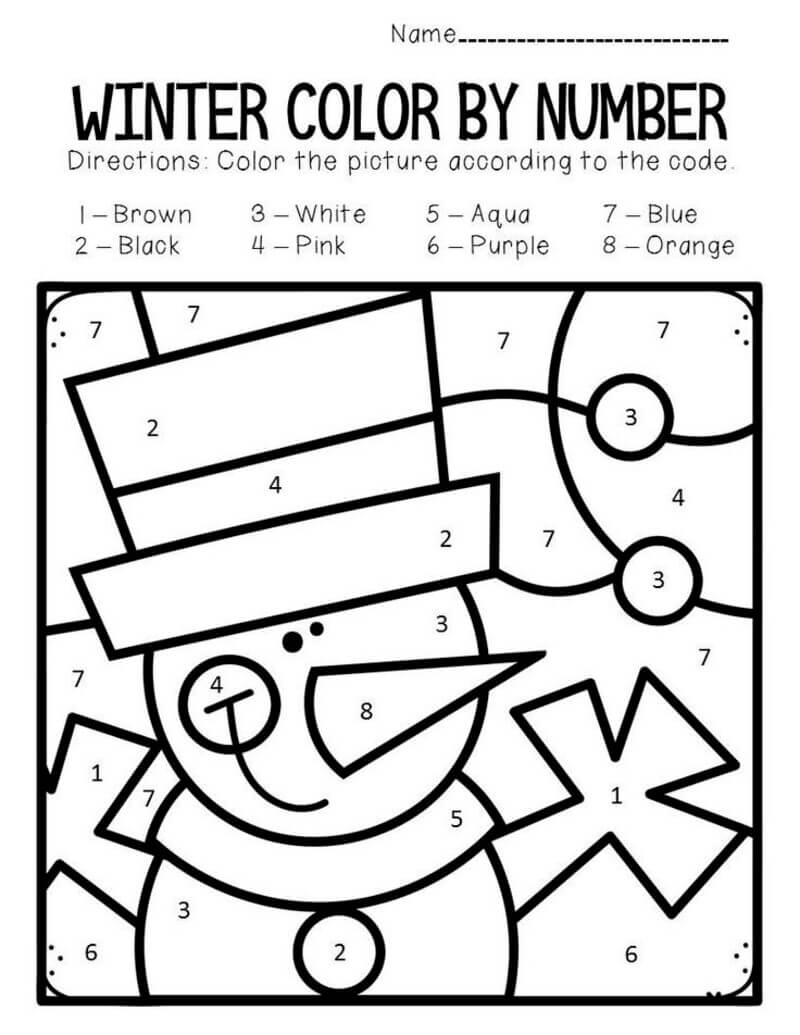 Funny snow man color by number