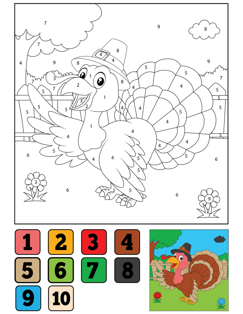 Funny Turkey say hi color by number