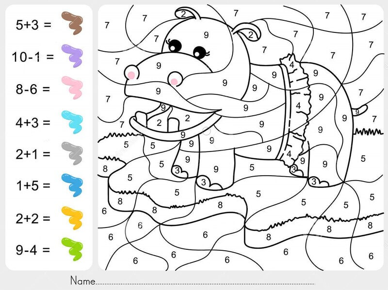 Hippo Subtraction color by number
