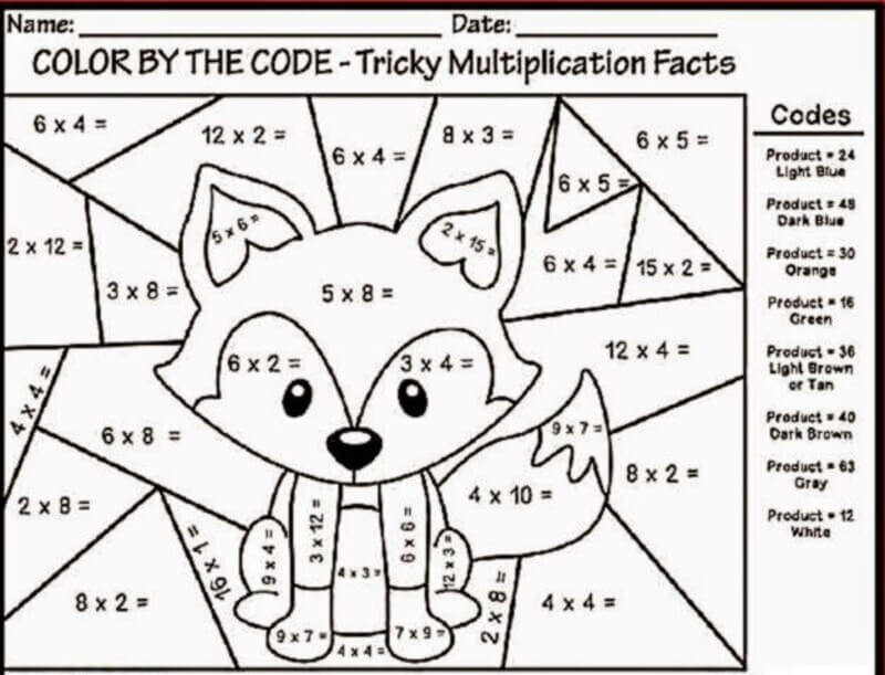 Little wolf Multiplication color by number