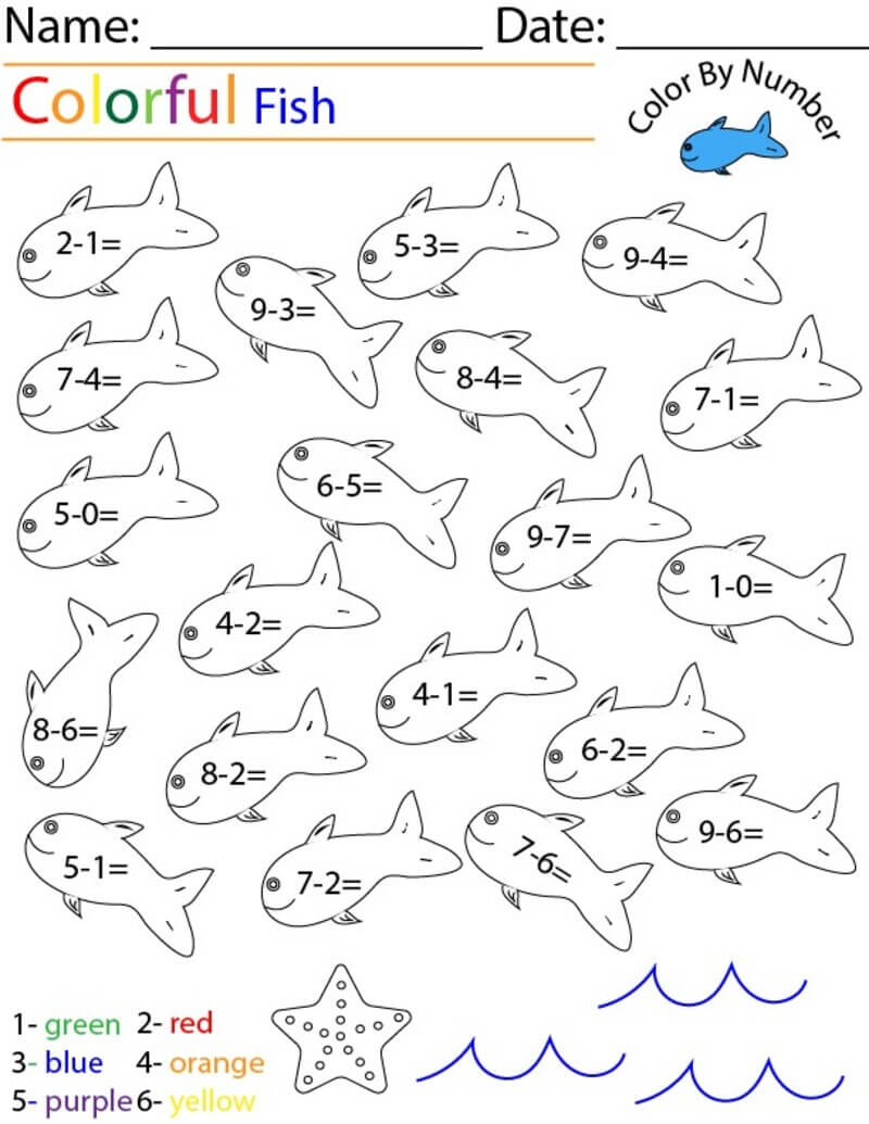Many Fish Subtraction color by number