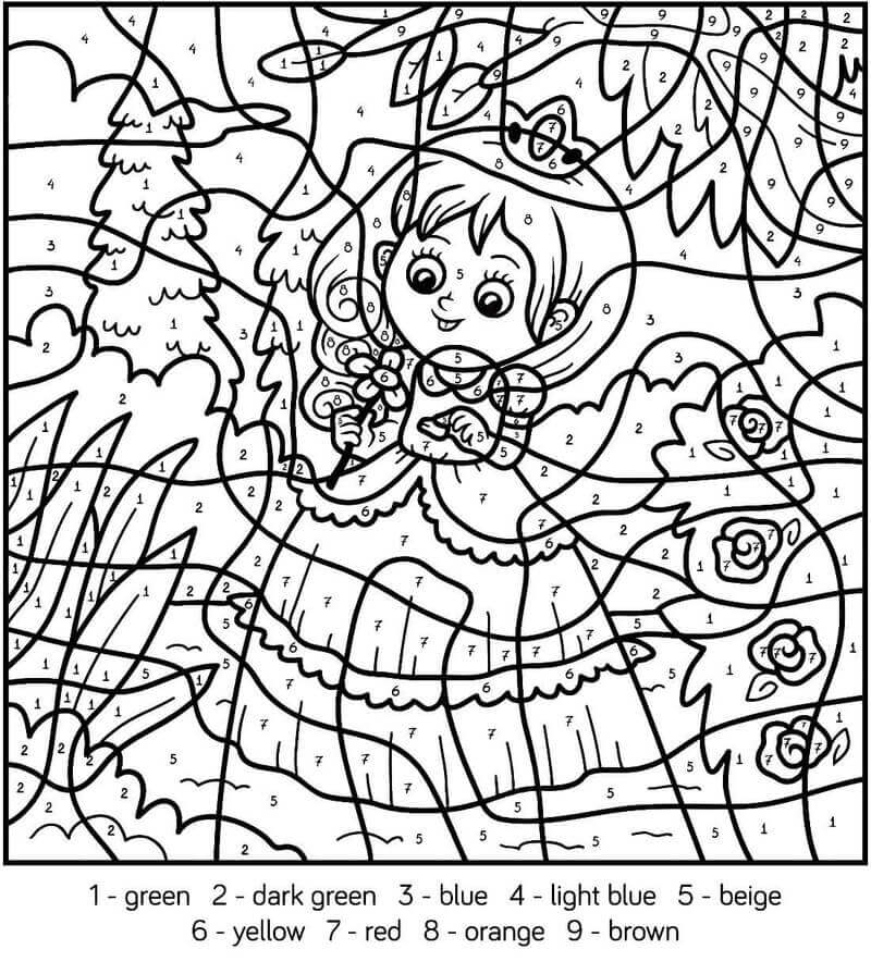 Princess in the garden color by number Color By Number