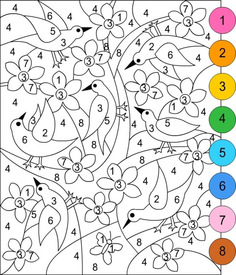 Printable Spring Scene color by number