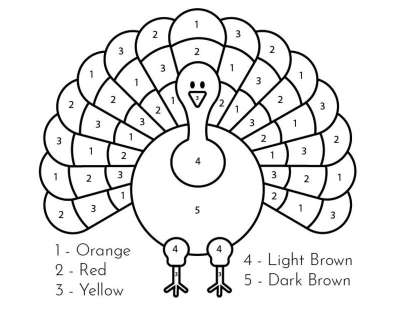 Printable Turkey color by number