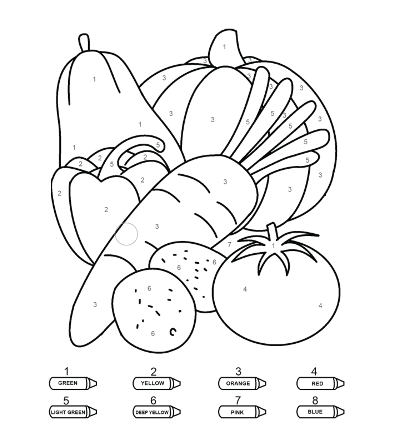 Pumpkin and other vegetables color by number