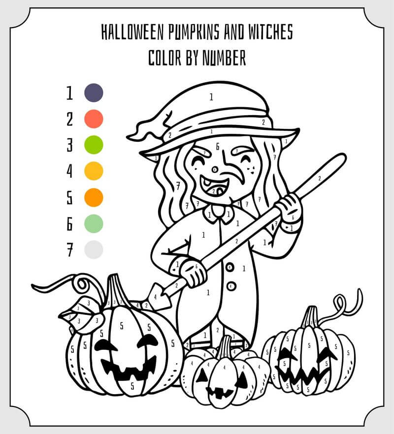 Pumpkins and the Witch color by number
