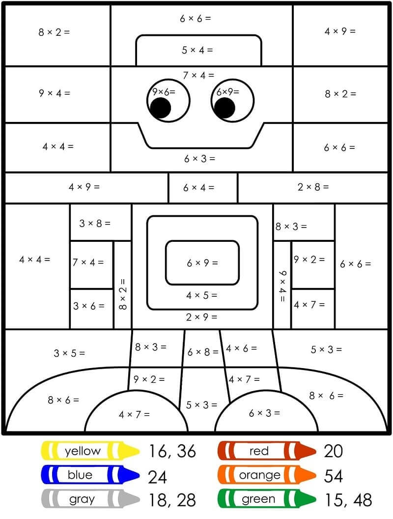 Robot Multiplication color by number