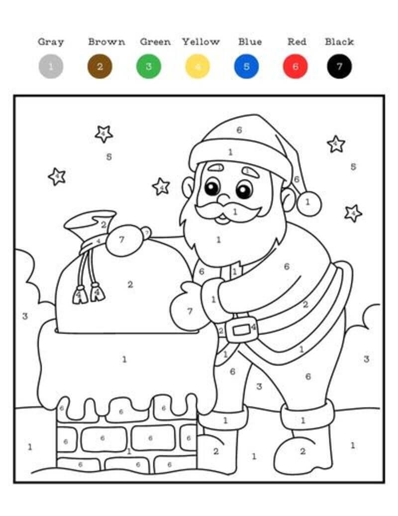 Santa Claus goes to deliver presents color by number