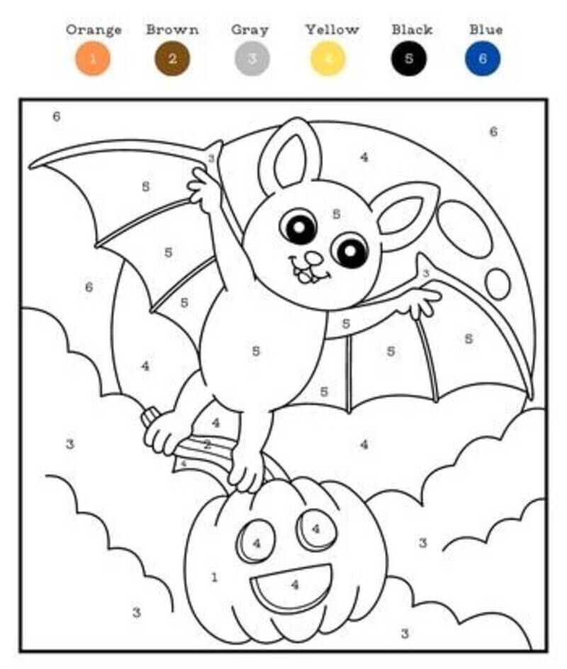 The bat and the pumpkin color by number