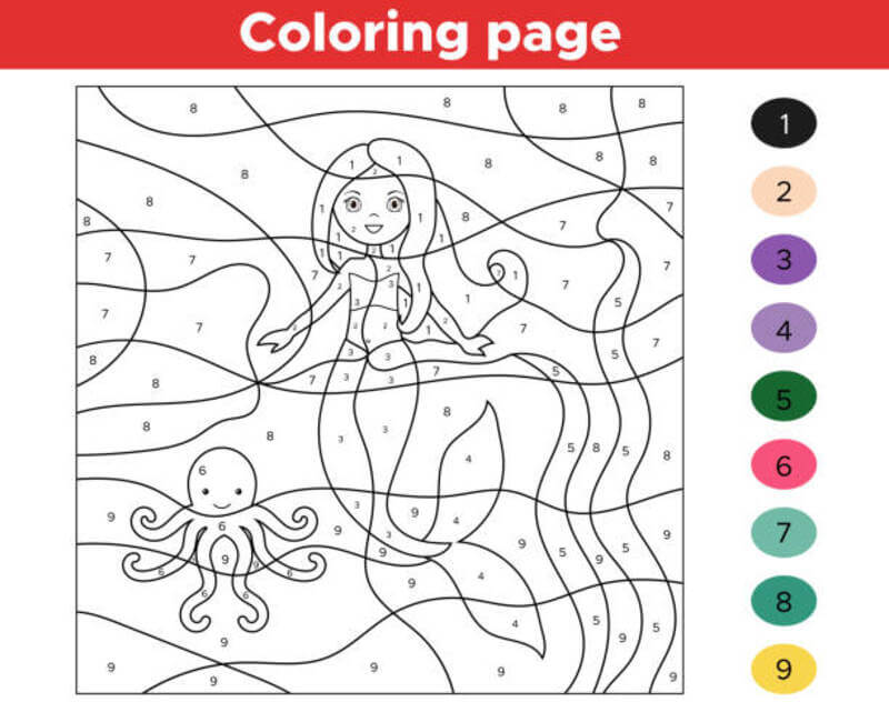 The mermaid and the octopus color by number Color By Number