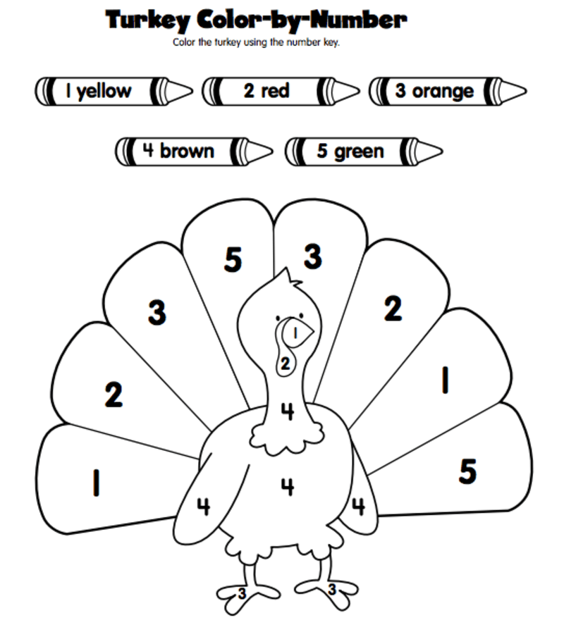 Turkey for child color by number