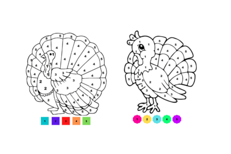 Two Turkeys on Thanksgiving color by number