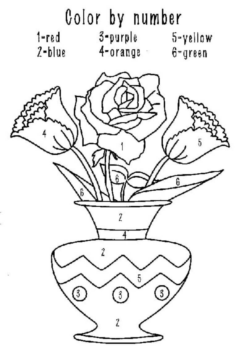 Vase of rose color by number