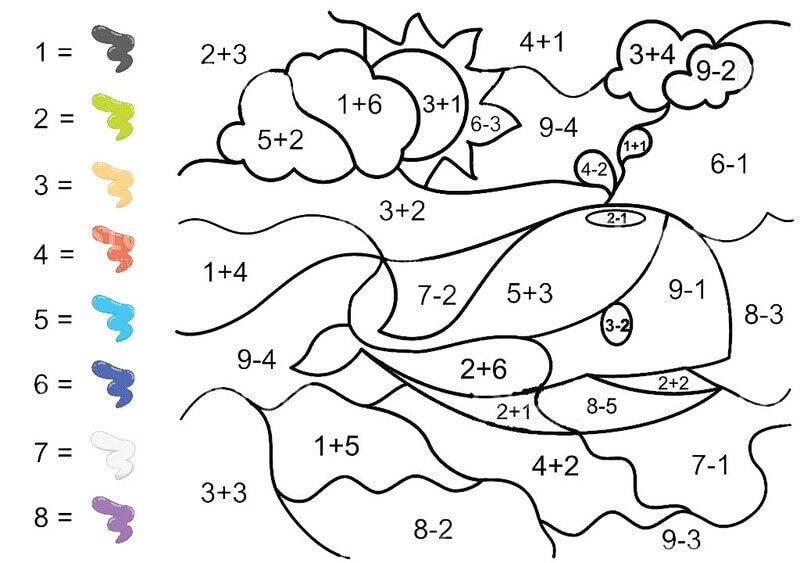 Whale Subtraction color by number