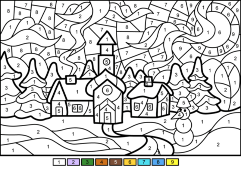 Winter town color by number