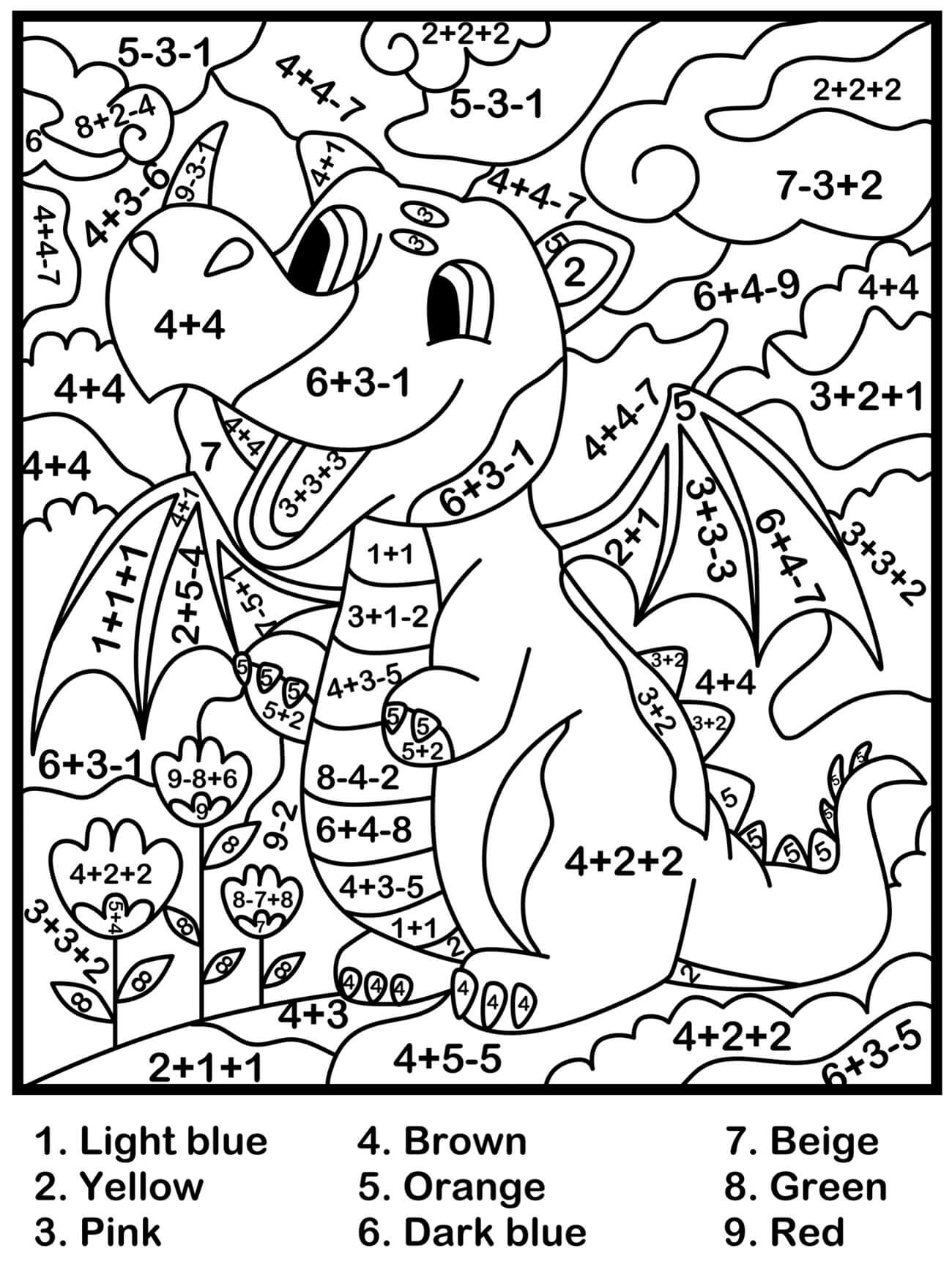 Dinosaur Coloring by Math Color By Number