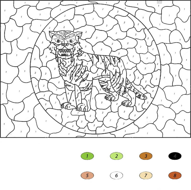 Angry Tiger color by number Color By Number