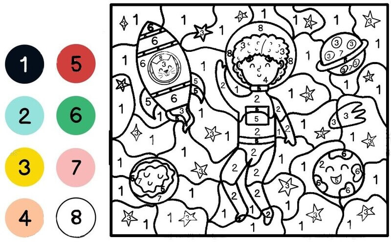 Astronaut say hi color by number