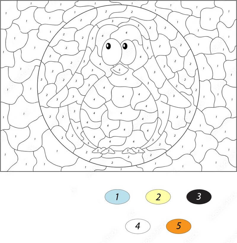 Cartoon Baby Penguin color by number Color By Number
