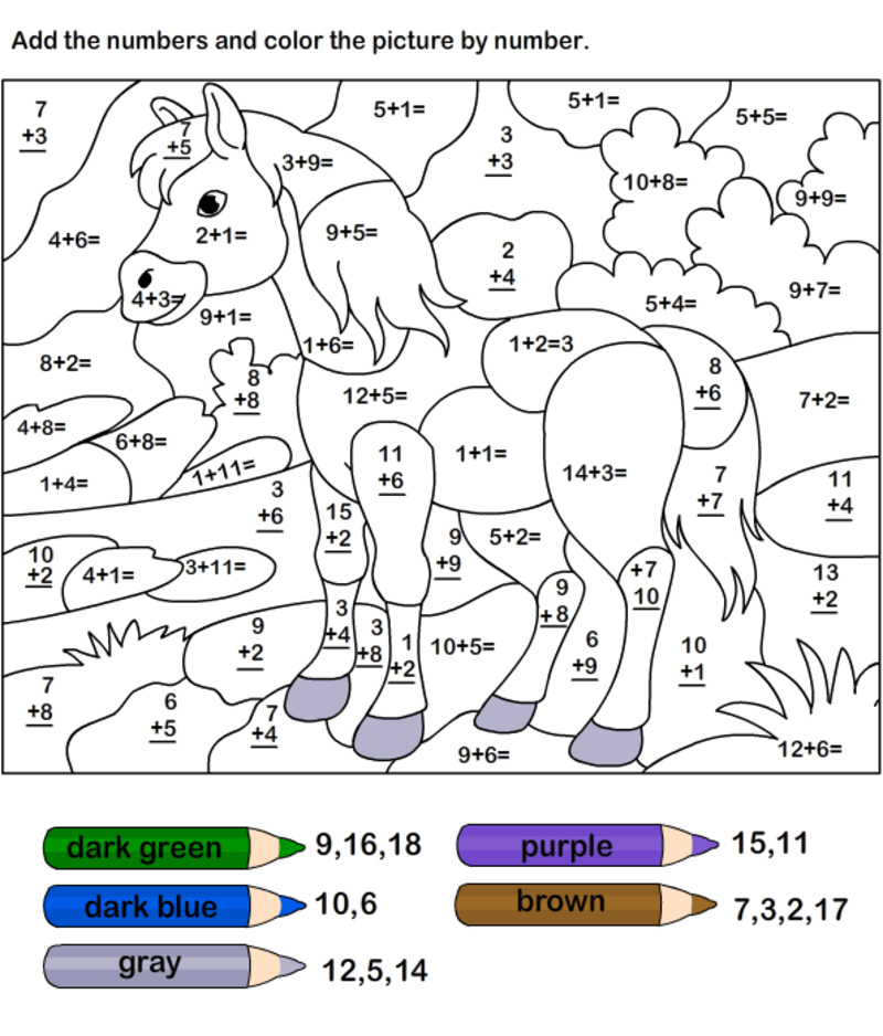 Cartoon Horse color by number