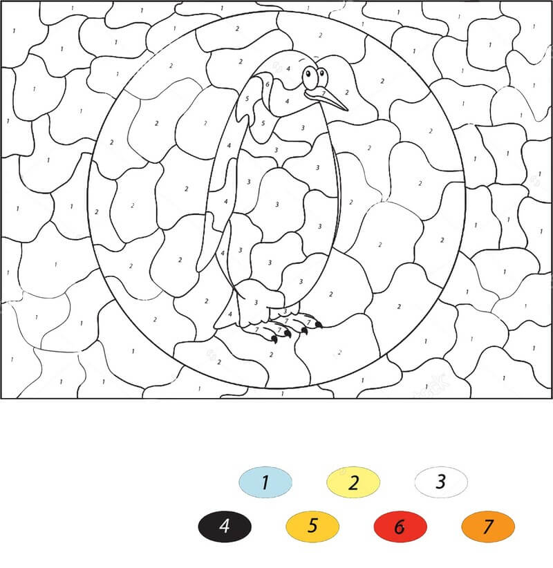 Cartoon Penguin color by number Color By Number