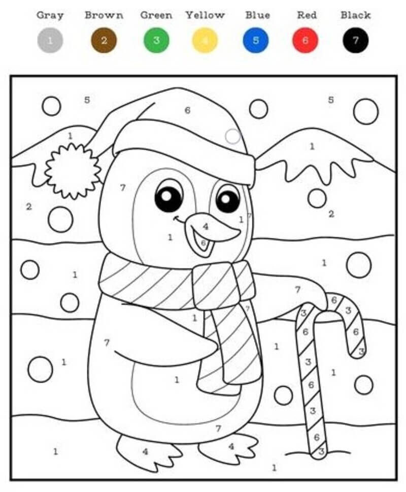 Christmas Penguin color by number