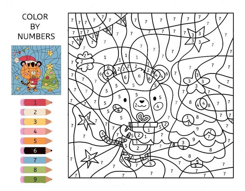 Christmas Tiger color by number Color By Number