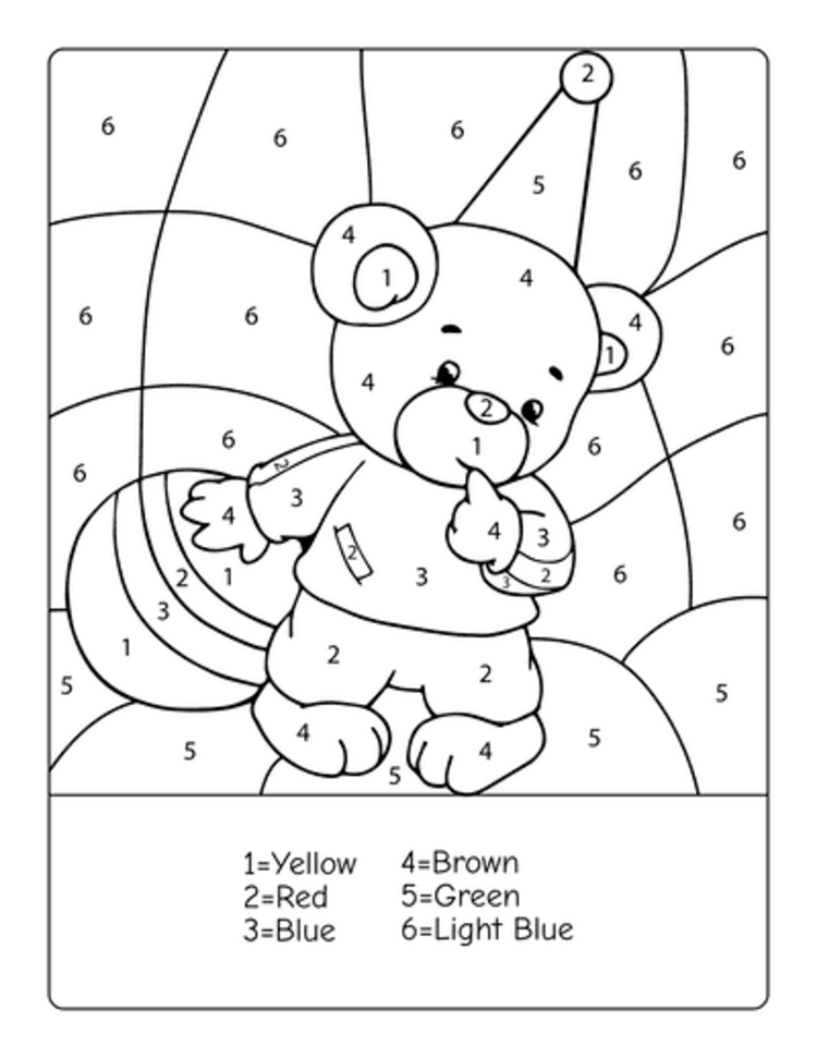 Easy cute bear color by number