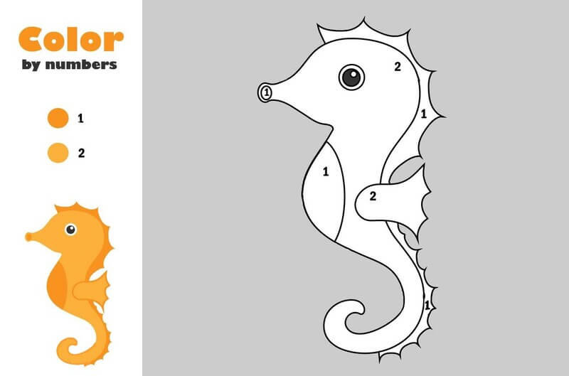 Funny Sea Horse color by number