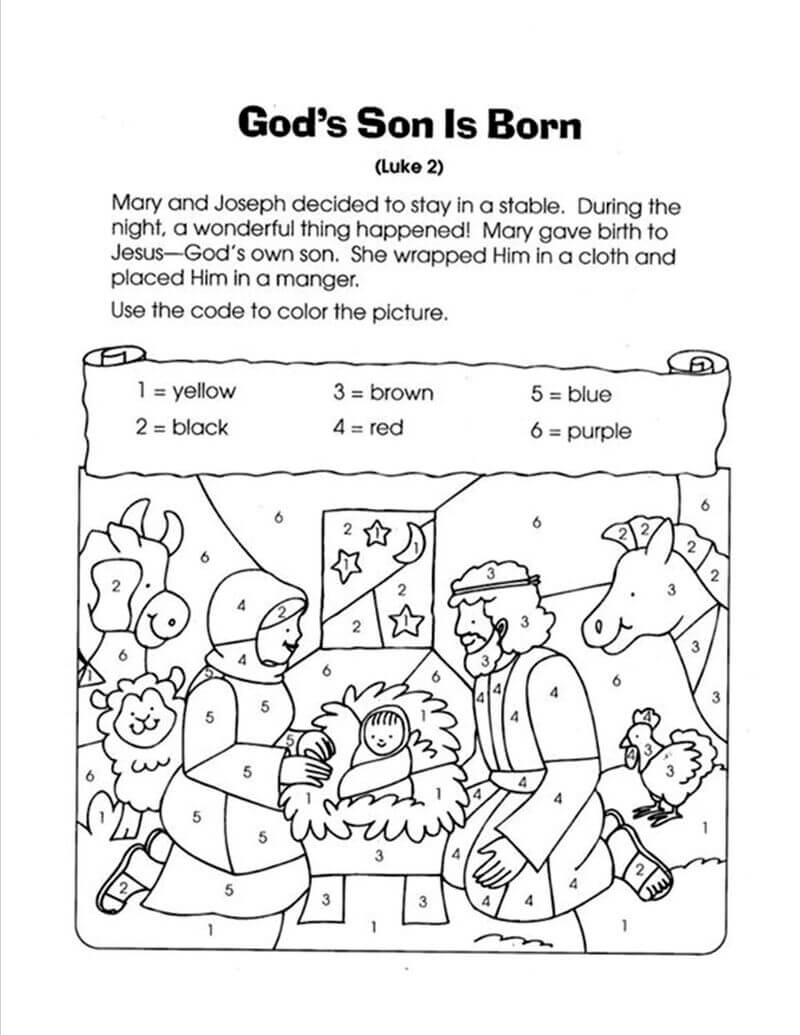 God's Son is born color by number