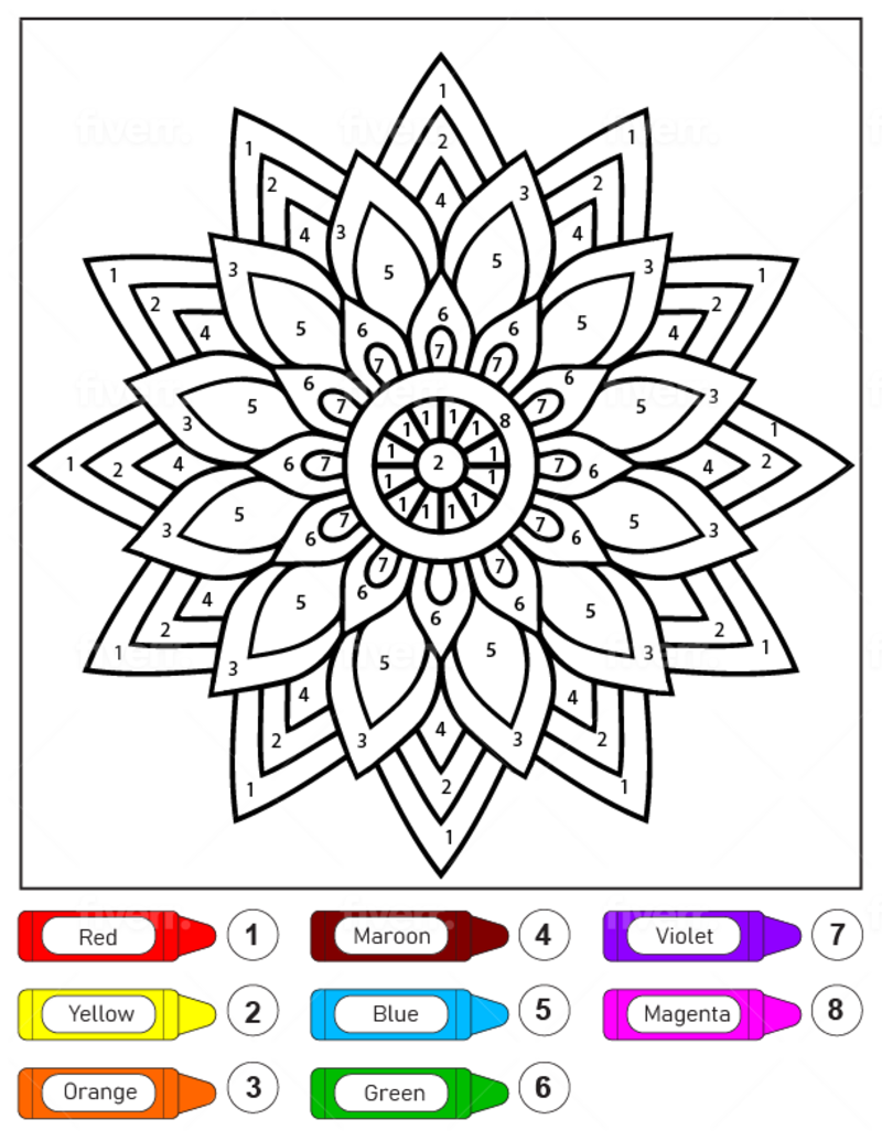 Mandala for kids color by number
