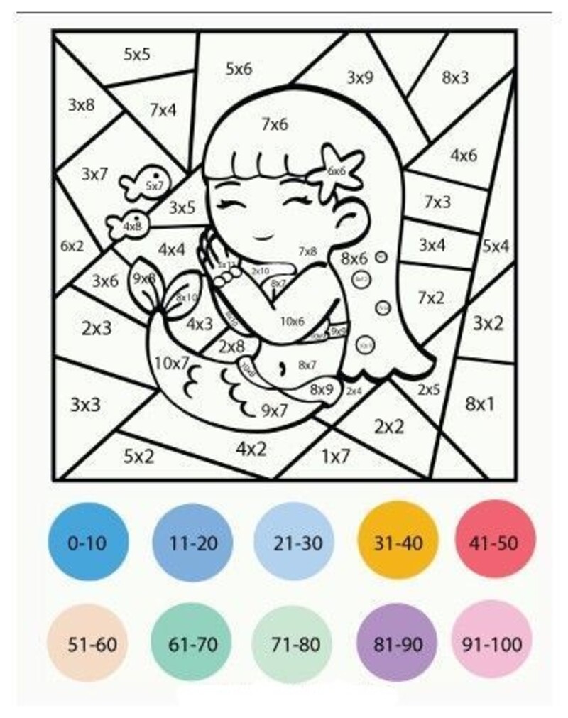 Mermaid Cartoon color by number