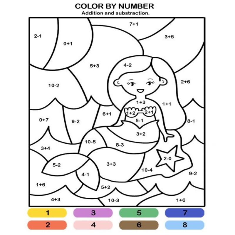 Mermaid color by number