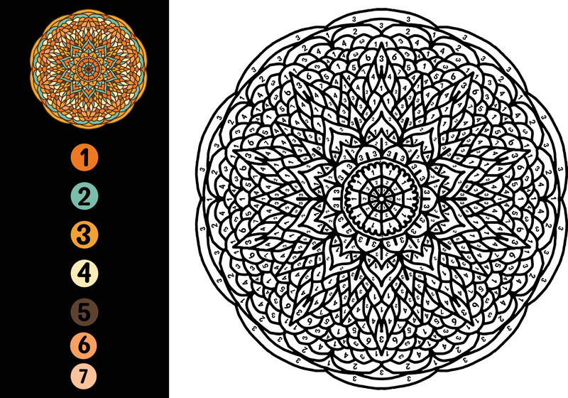 Orange Mandala color by number Color By Number