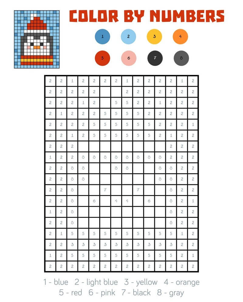 Penguin pixel color by number