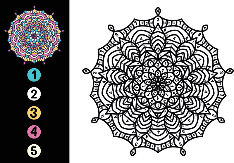 Pretty Mandala color by number Color By Number
