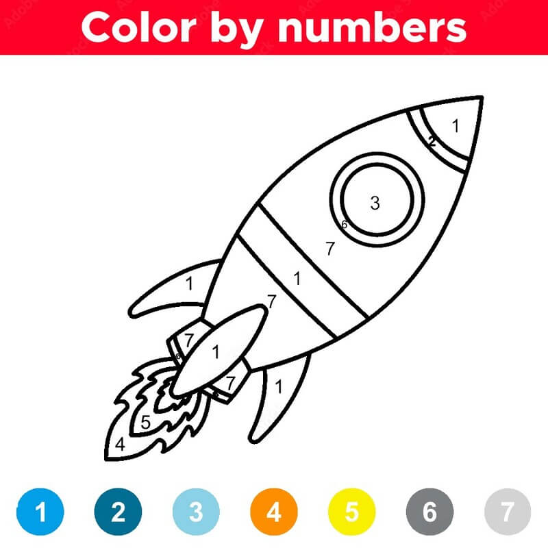 Rocket for kid color by number