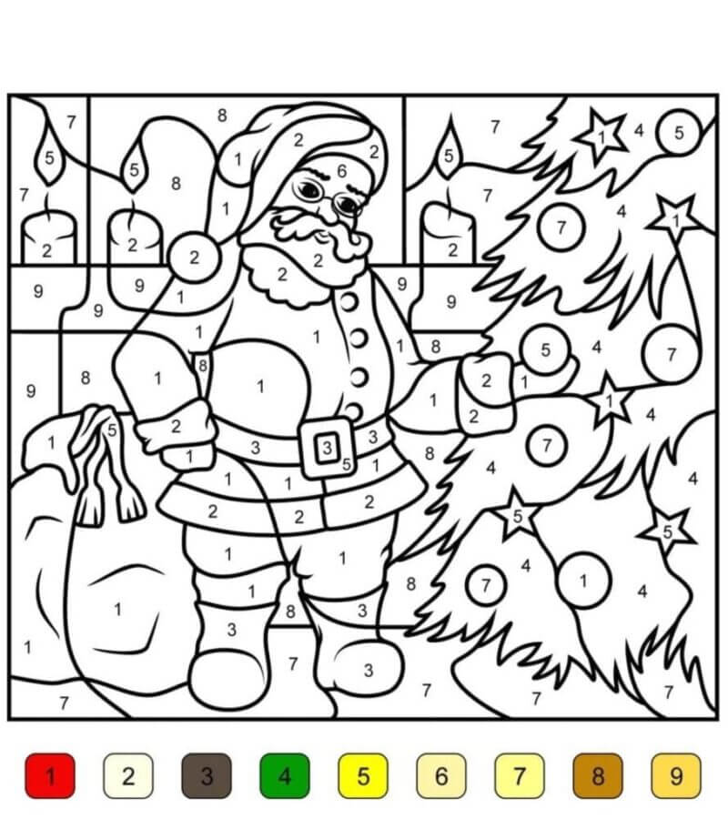 Santa Claus wearing glasses color by number