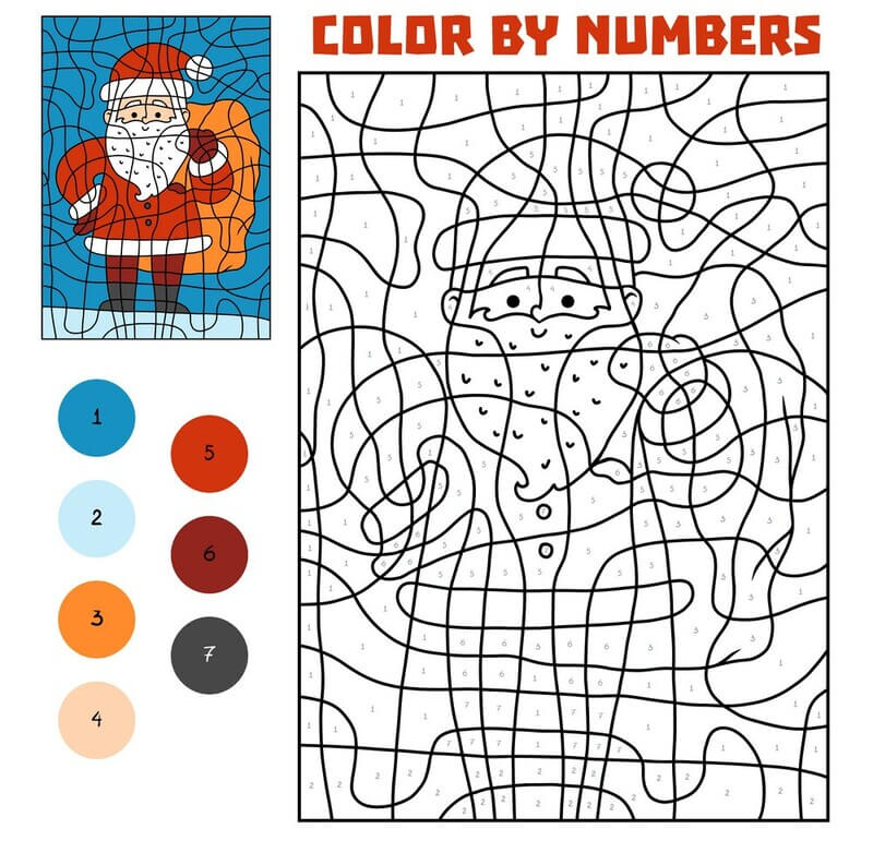 Santa Claus with gift bags color by number