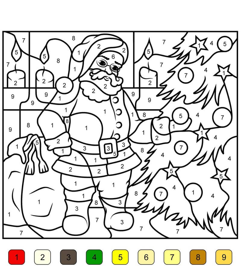 Santa on Christmas day color by number