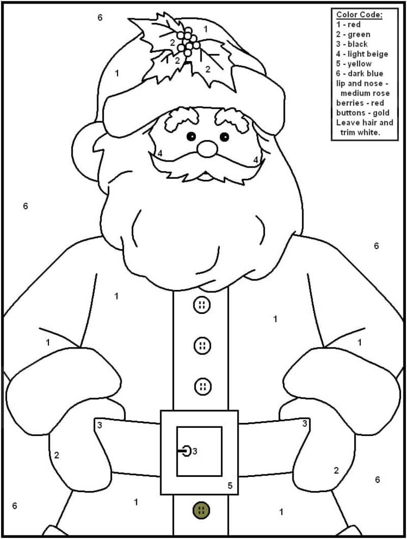 Santa with a big belt color by number Color By Number