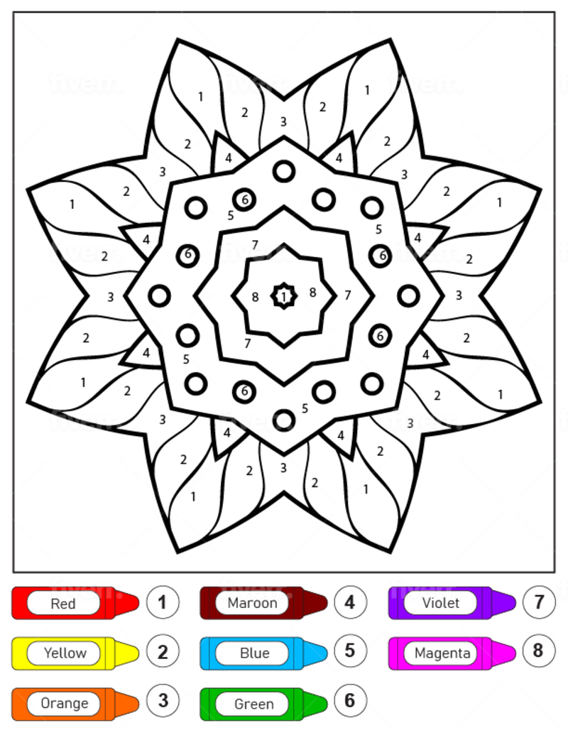 Simple Flower Mandala color by number