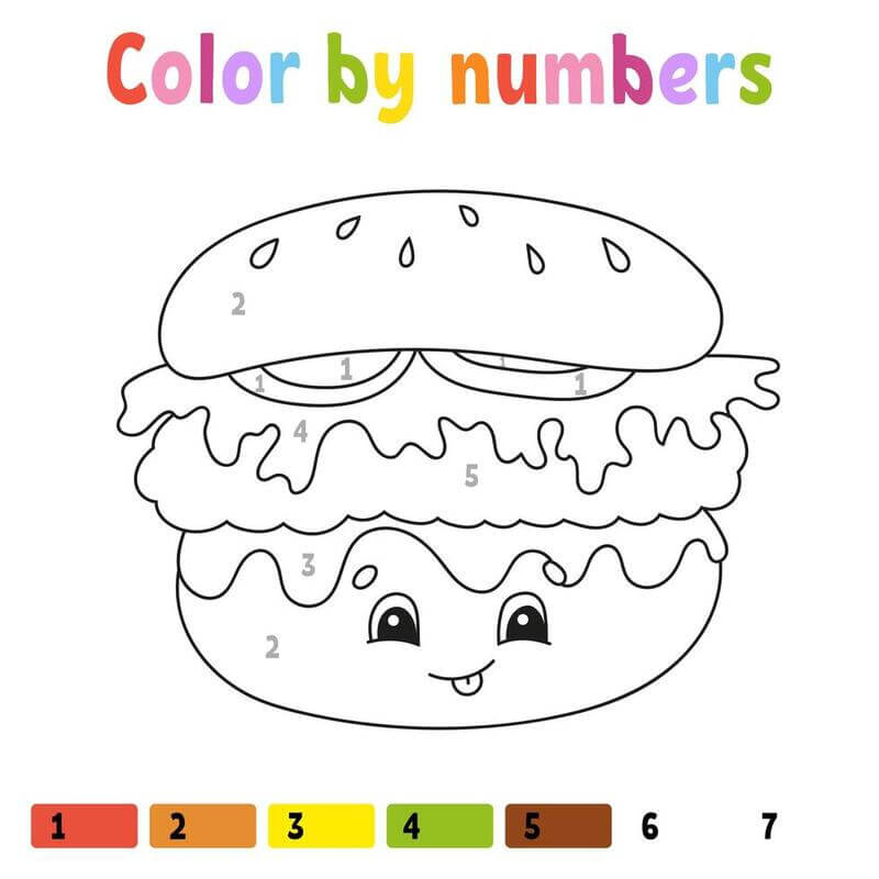 Smiling Hamburger color by number