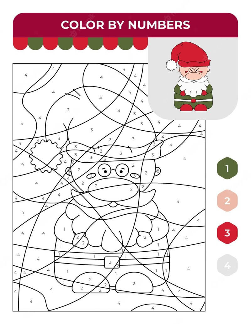 Super Cute Santa color by number Color By Number