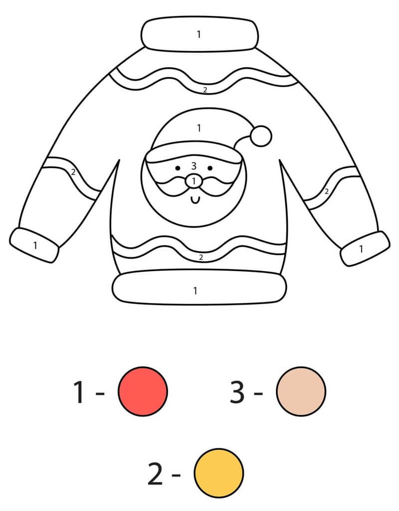 Sweater With Drawing of Santa color by number Color By Number