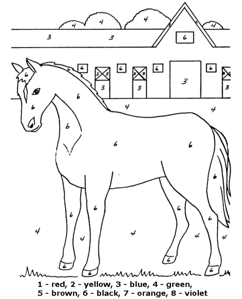 The Horse and the farm color by number
