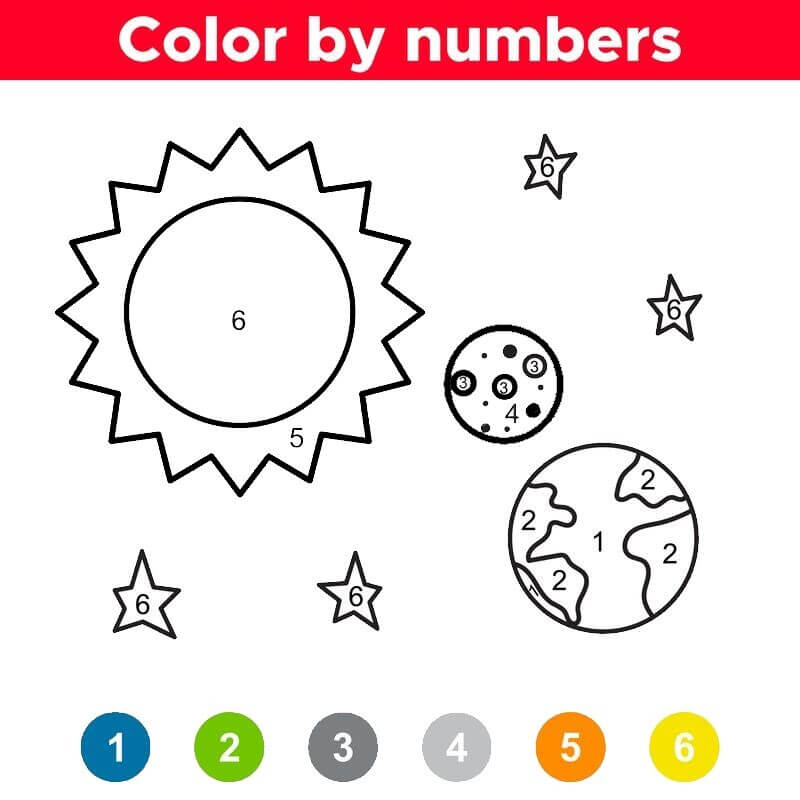 The sun and the planets color by number