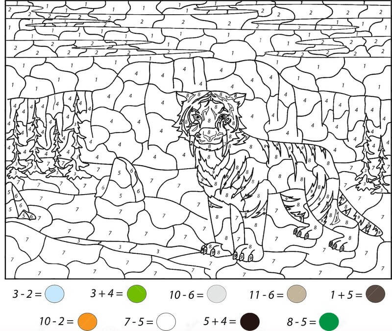 Tiger in the forest color by number Color By Number