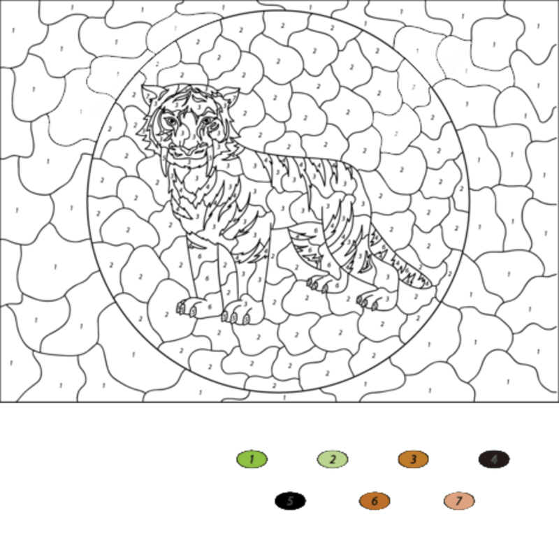 Toothed Tiger color by number Color By Number