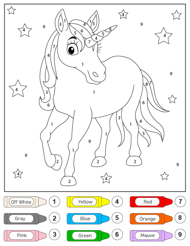 White Unicorn color by number
